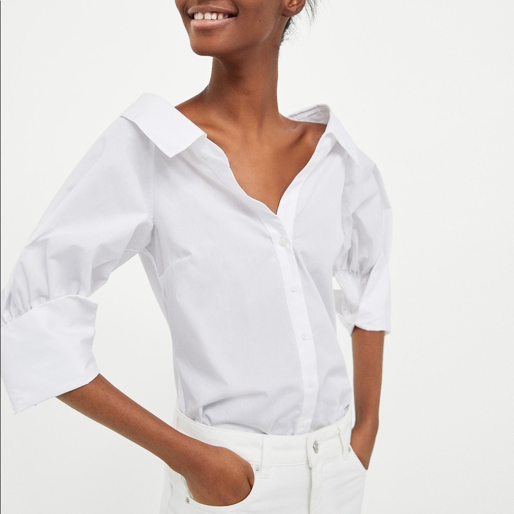 Zara white poplin button top